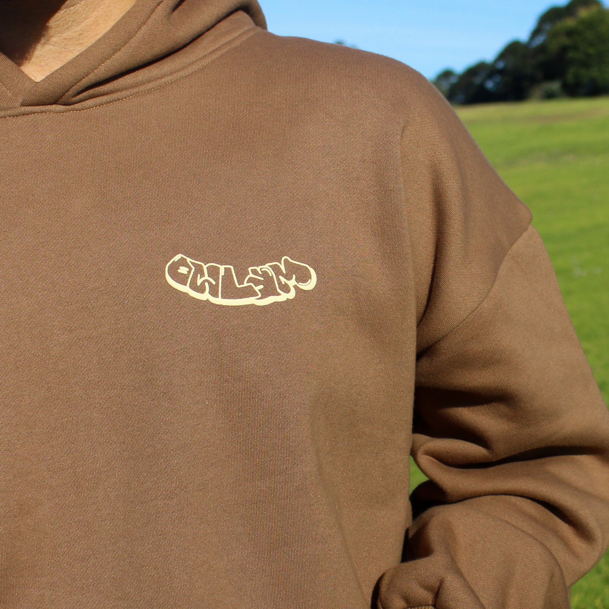 puff print brown hoodie